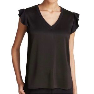 Kate Spade Black Satin Crepe Flutter Sleeve Top | XXS | Retail $198 | NWT